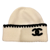 Chanel CC Logo Wool Beanie Creme White